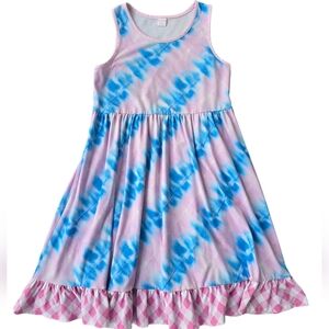Penelope Plumm Blue and Pink Tie-Dye Ruffle Hem Dress Size 12